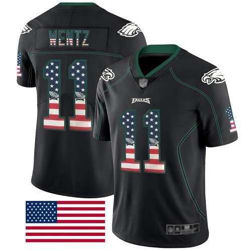 Men NFL Philadelphia Eagles #11 Carson Wentz Limited Black Rush USA Flag Football->nfl t-shirts->Sports Accessory